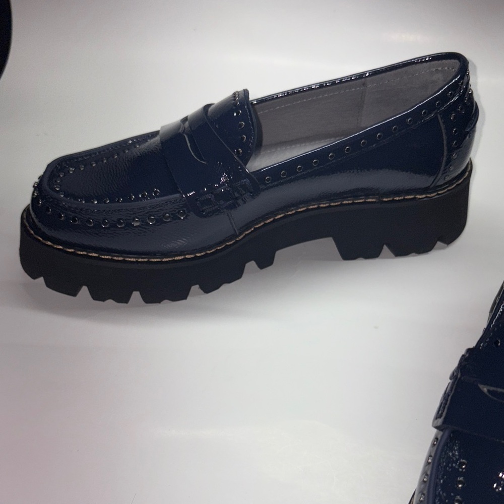 Patent Leather Massy Lug Sole Penny Loafers-Navy Blue - Picture 3 of 8